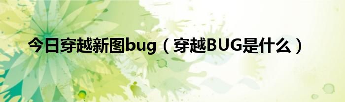 今日穿越新图bug（穿越BUG是什么）